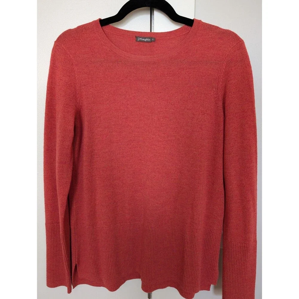 J. McLaughlin Merino Crewneck Sweater Orange Rust S Classic Minimalist...